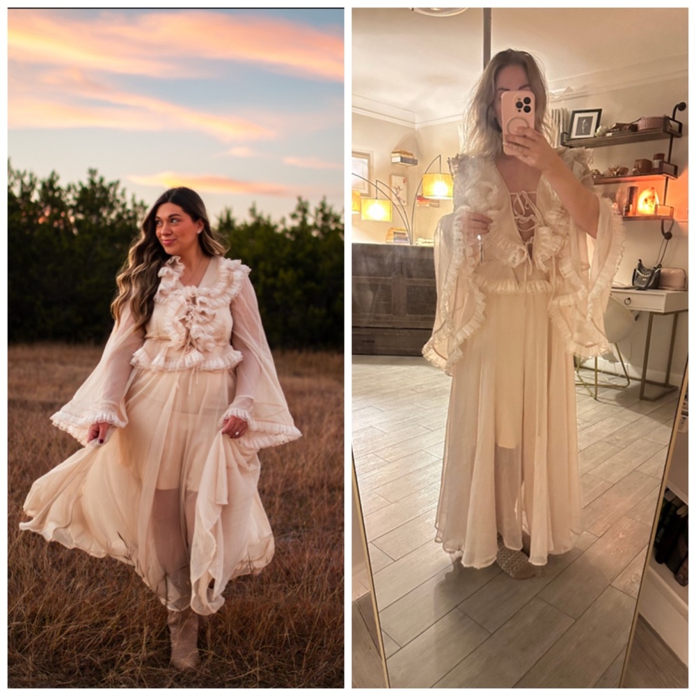 CeliaB Bliss Dress Ivory Ethereal Flowy Ruffled Sheer Maxi Dress XXL